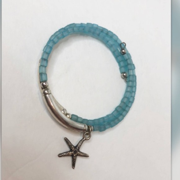 Blue and silver beaded starfish wrap bracelet - Picture 1 of 3